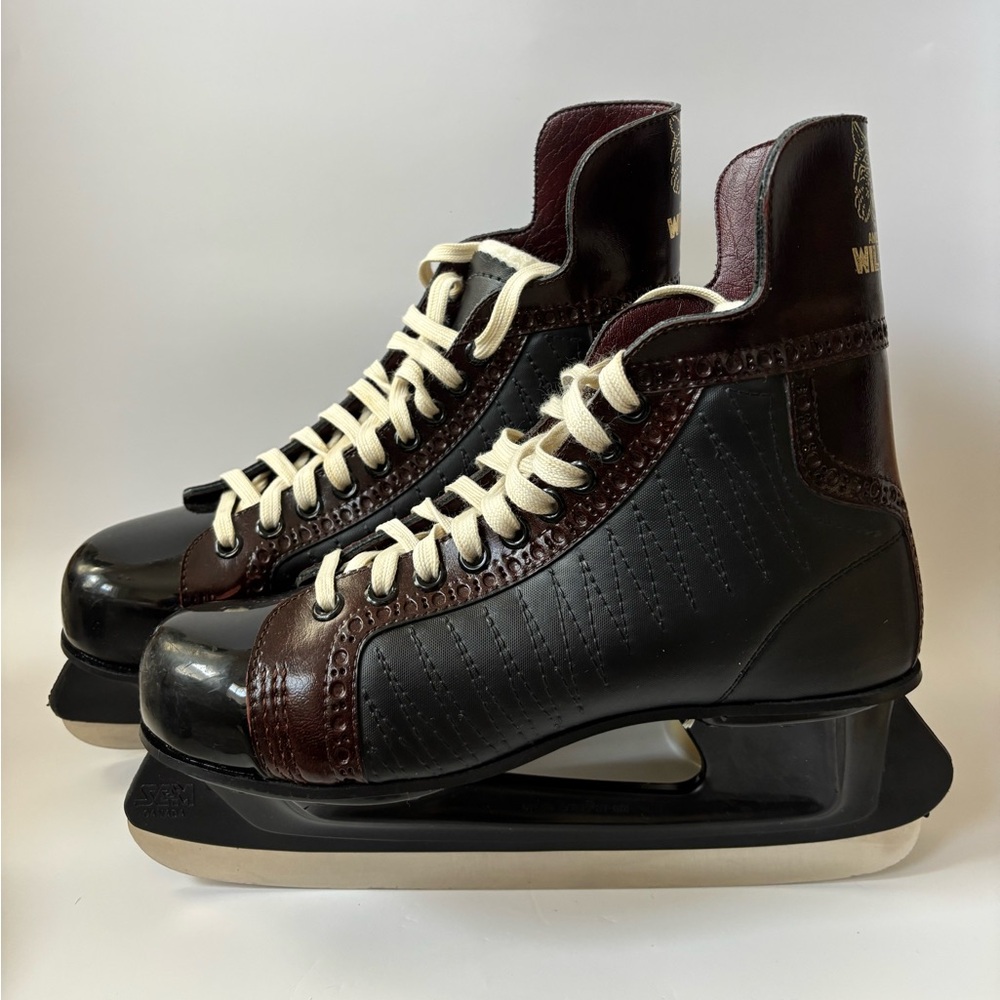 Vintage American Wildcat Ice Hockey Skates Black Brown Leather Size 8
